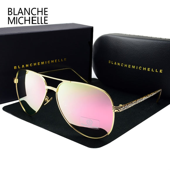 2019 High Quality Pilot Sunglasses Women Polarized UV400 Sunglass Mirror Sun Glasses Brand Designer Pink Lens With Original Box