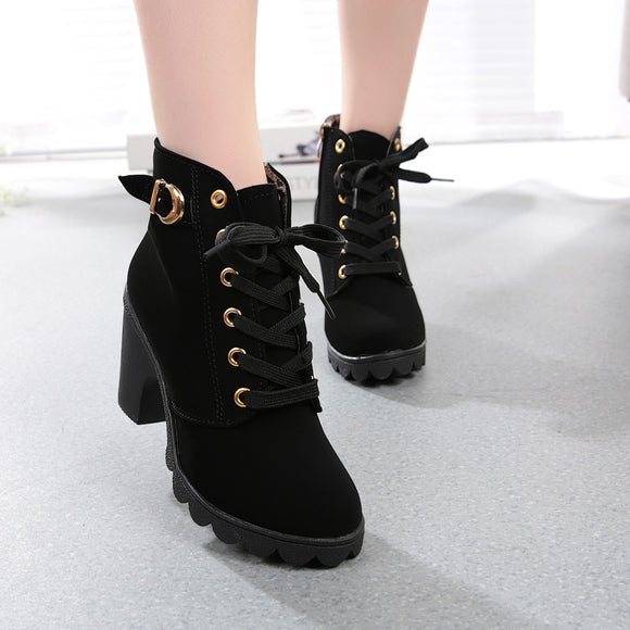 2019 Autumn Boots Women Fashion High Heel Lace Up Ankle