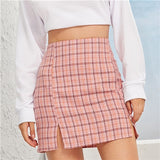 SHEIN Plaid Side Slit Bodycon Mini Skirt Women Bottoms
