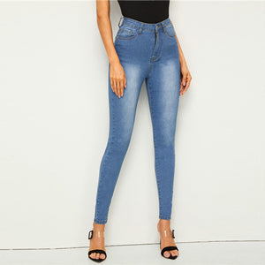 SHEIN Bleach Wash Pocket Stretchy Skinny Jeans Woman