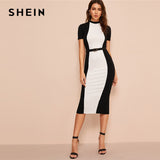 SHEIN Colorblock Bodycon Pencil Midi Dress Without Belt Women