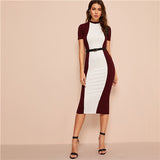 SHEIN Colorblock Bodycon Pencil Midi Dress Without Belt Women