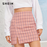 SHEIN Plaid Side Slit Bodycon Mini Skirt Women Bottoms