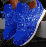 KHTAA Women Flat Glitter Sneakers Casual Female Mesh Lace Up Bling Platform Comfort Plus Size Vulcanized Shoes 2019 Autumn