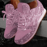 KHTAA Women Flat Glitter Sneakers Casual Female Mesh Lace Up Bling Platform Comfort Plus Size Vulcanized Shoes 2019 Autumn