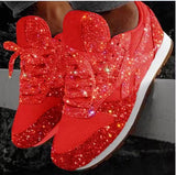 KHTAA Women Flat Glitter Sneakers Casual Female Mesh Lace Up Bling Platform Comfort Plus Size Vulcanized Shoes 2019 Autumn