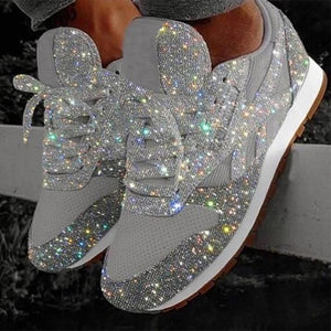 KHTAA Women Flat Glitter Sneakers Casual Female Mesh Lace Up Bling Platform Comfort Plus Size Vulcanized Shoes 2019 Autumn