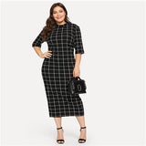 SHEIN Elegant Plaid Bodycon Plus Size Long Pencil Dresses