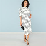 SHEIN Elegant Plaid Bodycon Plus Size Long Pencil Dresses