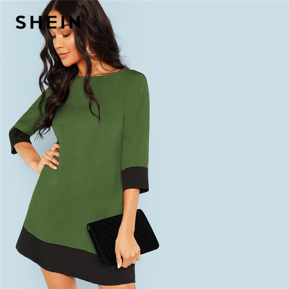 SHEIN Green Going Out Contrast Trim Tunic Three Quarter Length