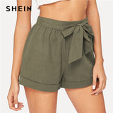 SHEIN Self Belted Elastic Waist Shorts Fitness Swish