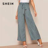 SHEIN Paperbag Waist Ditsy Floral Wide Leg Pants 2019 Elegant High Waist Women Spring Autumn Loose Trousers Wide Leg Pants