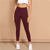 SHEIN High Waist Solid Casual Leggings Women 2019