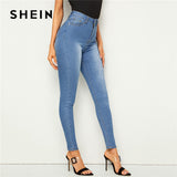 SHEIN Bleach Wash Pocket Stretchy Skinny Jeans Woman