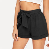 SHEIN Self Belted Elastic Waist Shorts Fitness Swish