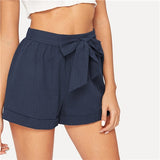 SHEIN Self Belted Elastic Waist Shorts Fitness Swish